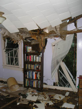 Tree felled by Hurricane Gustav punched out the window and ceiling